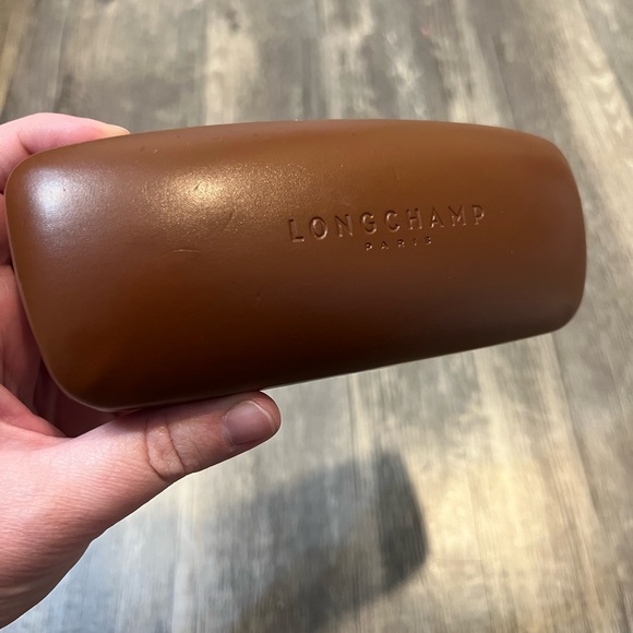 Longchamp Brown Leather Eyeglasses or Sunglasses Case Hard Shell Clamshell - Picture 2 of 4